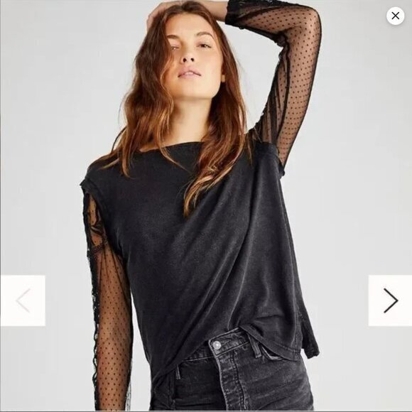 Free People Tops - Free People Billie Jean Twofer Lace Sleeve Top in XS